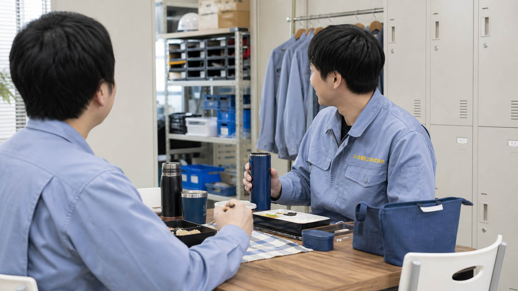 休憩室で昼休みを過ごす社員